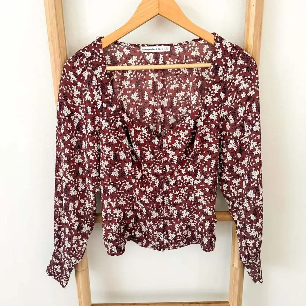 Abercrombie & Fitch Red Floral Sweetheart Corset Blouse Top Size Small